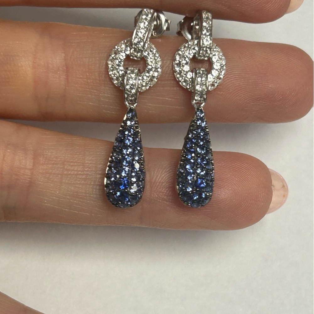 Suzy Levian Sterling Blue Sapphire White Sapphire Teardrop Dangle Earrings NWT